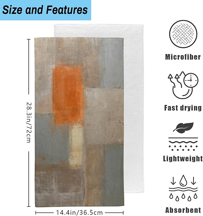 Orange and Brown Neutral Abstract Art Painting Hand Towel Set of 2,Abstract Grunge Bathroom Hand Towel,Soft Absorbent Decorative for Bathroom Kitchen Hotel Home Decor