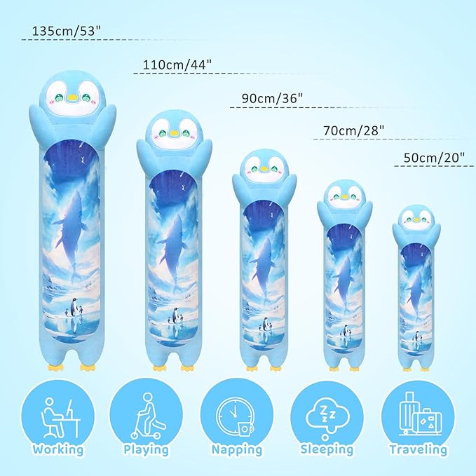 Long Plush Body Pillow, Cute Stuffed Animal, Big Cuddle Toy - Penguin Design, 20 Inches