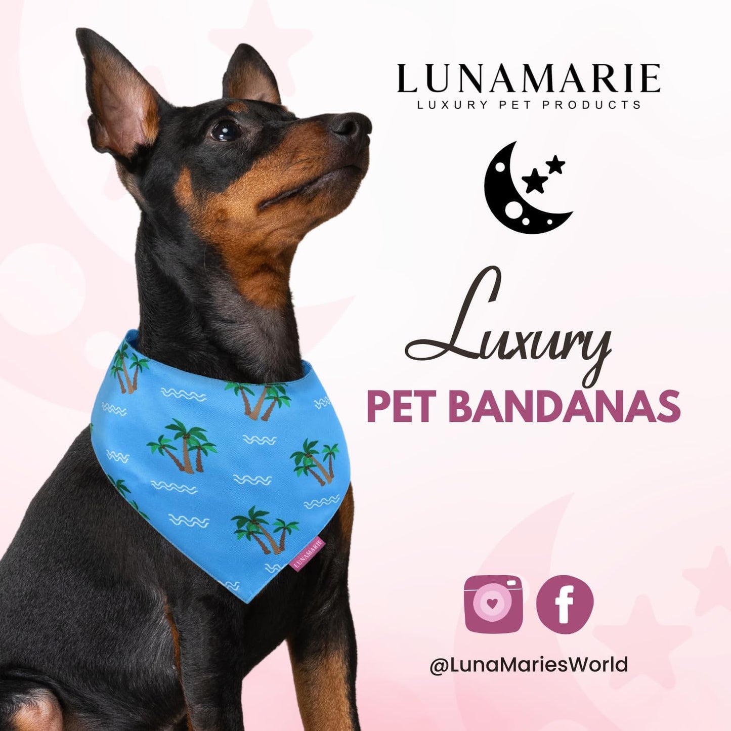 LunaMarie - Luxury Pet Birthday Bandanas -Premium & Silky Poly Fabric | 100% Handmade | Custom Shape Dual Layered (Playa Azul, Medium)