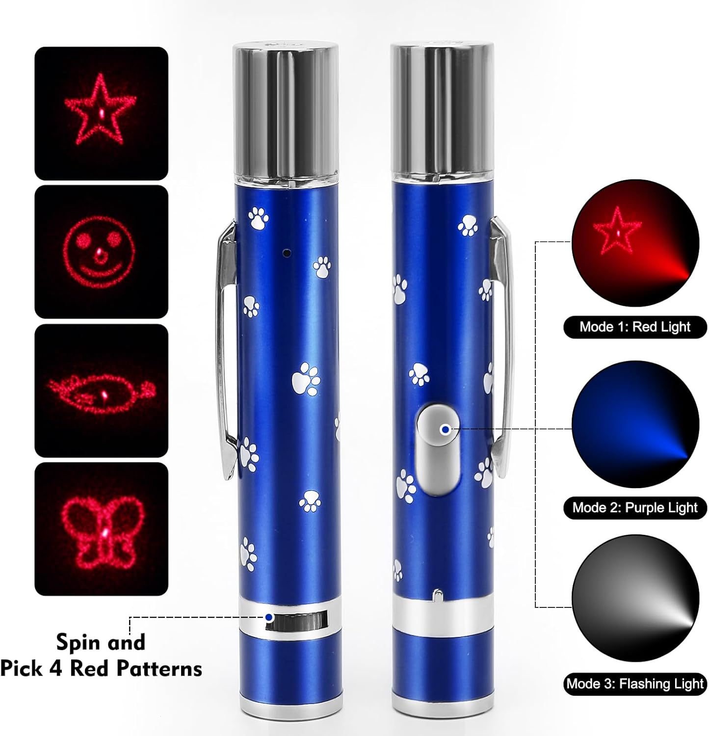 EAWONGEE Rechargeable Cat Toys - Indoor/Outdoor Cats Chase Light Toy for Kitty & Dog with 3 Light Modes, 5 Patterns, Blue