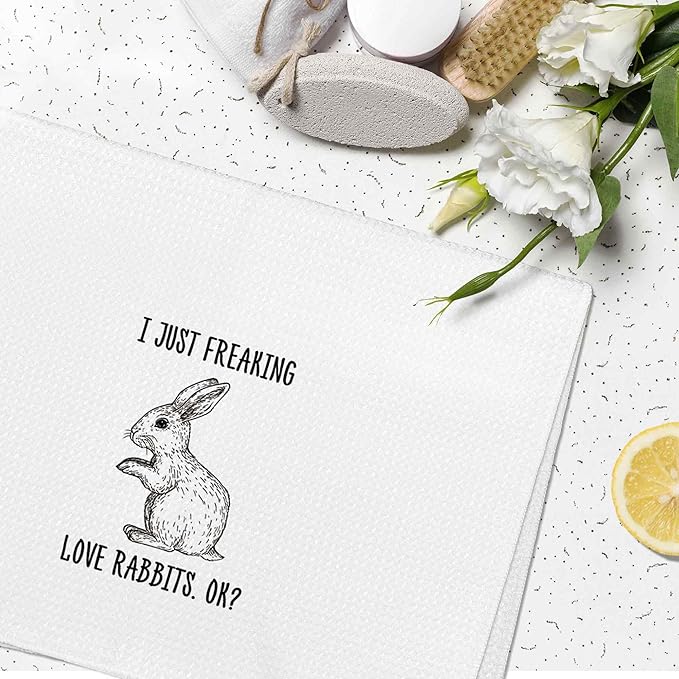 I Just Freaking Love Rabbits Kitchen Towels Decorative Gifts for Rabbit Lovers 16x24, Rabbit Bunny Dish Towel Cloths Dishcloths Tea Towel, Easter Bunny Bathroom Kitchen Hand Towel Decor