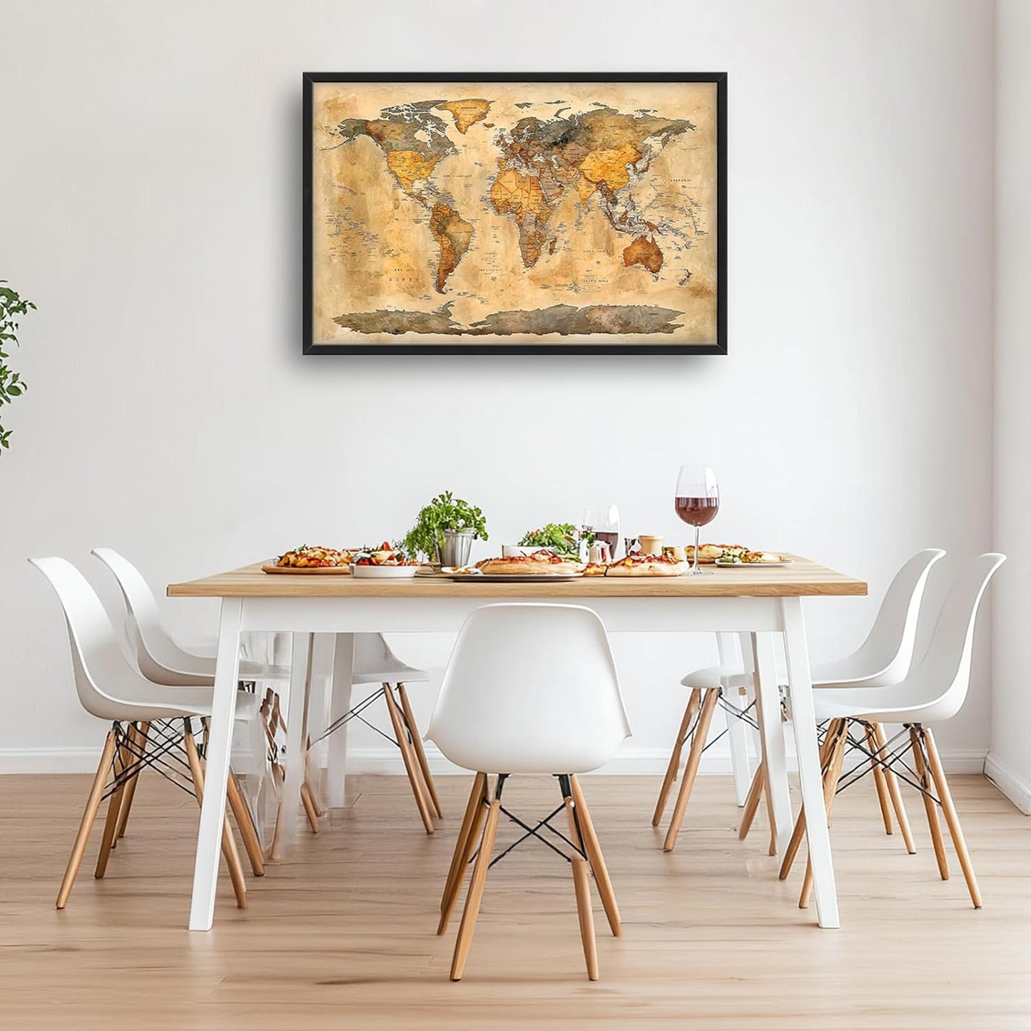 Extra Large World Map Framed Wall Art for Living Room,Oversized Vintage Map of The World Pictures Wall Decor,Canvas Print Painting Modern Artwork Bedroom Office Bathroom 36L" x 24W"