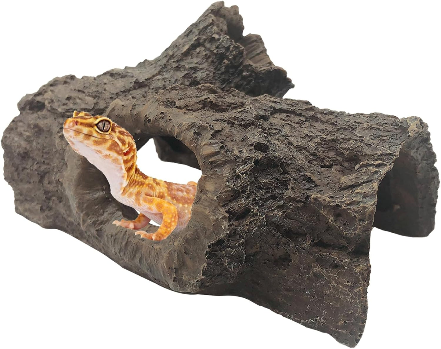 Tfwadmx Leopard Gecko Hide, 7" Reptile Hideout, Resin Simulated Hollow Log for Aquarium, Betta Fish Hideout, Reptile Tank Accessories for Corn Snakes, Young Lizards, Hermit Crabs, Frogs