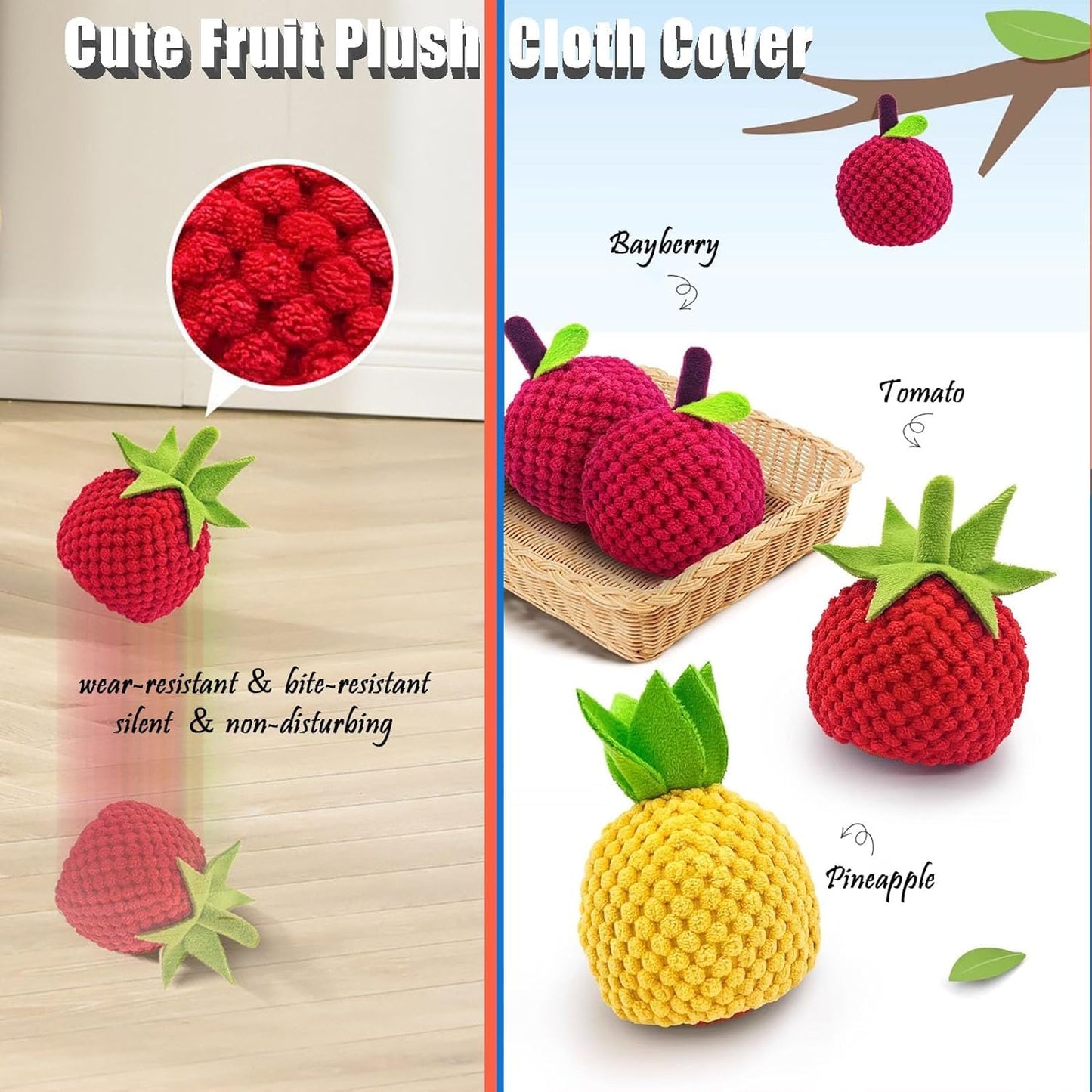 Zoomie Buddy 2.0, Zoomie Buddy for Dogs, 2 in 1 Smart Touch Interactive Dog Balls ＆ Pet Feeder, 2.83" Diameter, Suitable for Small/Medium Dogs, with Fruit Plush Cover (2*Blue, Bayberry)