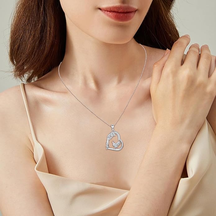 Heart Animal Necklace 925 Sterling Silver Cute Animal Pendant Jewelry Birthday Gifts for Women Girlfriend Mom Animal Lovers