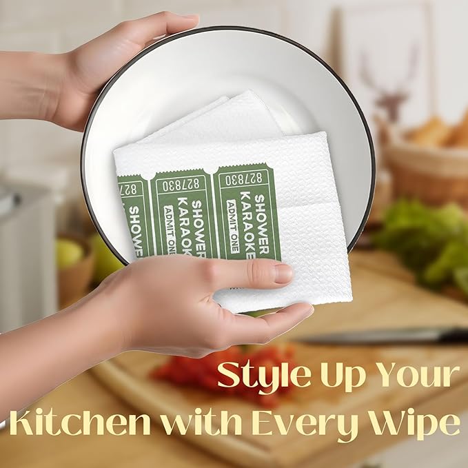 Funky Retro Sage Green Hand Towels, Funny Shower Karaoke Ticket Decorative Hand Towels for Bathroom Decor, Sage Green Bathroom Decor, 16x24 Inch