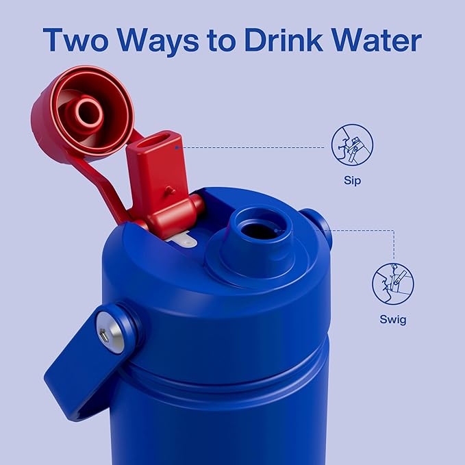 Insulated Water Bottle with Straw Stainless Steel Water Bottle, Leak-Proof, BPA-Free, Double Wall Vacuum Keeps Cold for 24 Hours for Sports, Travel, School (18 oz, Beaucoup Blue)