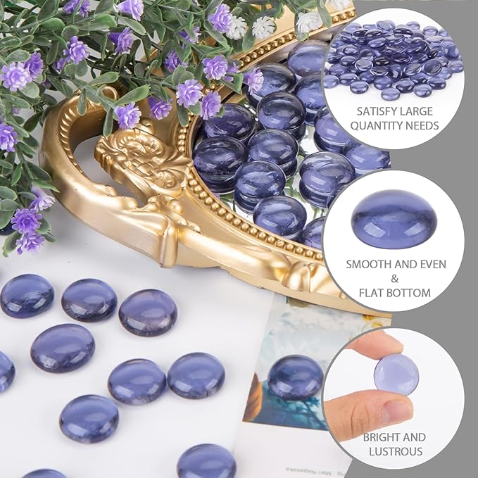 FUTUREPLUSX 1LB Purple Flat Glass Marbles, Purple Vase Filler, Glass Pebbles, Aquarium Rocks Fish Tank Beads for DIY Crafts Table Scatter Decor