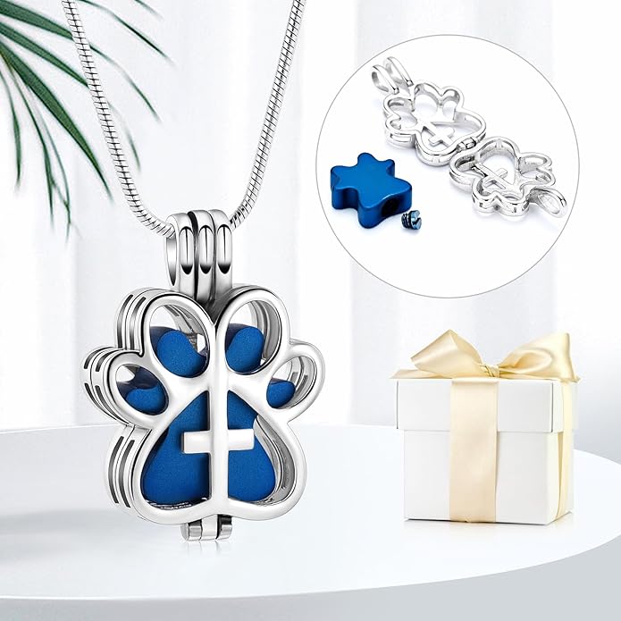 Pet Cremation Jewelry for Dog/Cat Paw Stainless Steel Memorial Locket Urn Necklace with Hollow Urn Cremation Jewelry for Ashes