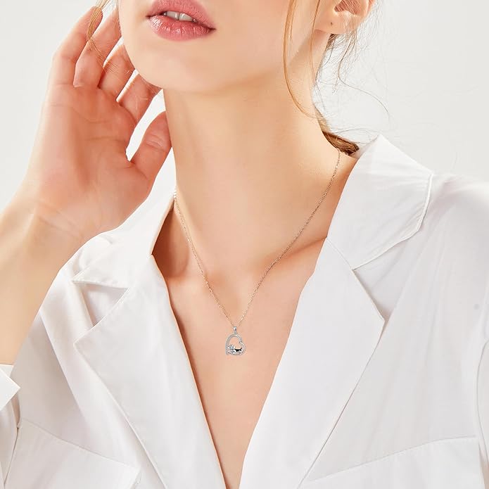 MONGAS Penguins/Guinea Pig/Pig/Fox/Corgi/Frog/Bunny/Koala8/Cow/French Bulldog Necklaces Penguin Gifts 925 Sterling Silver Hugging Penguins Cute Animal Jewelry for Women Sister