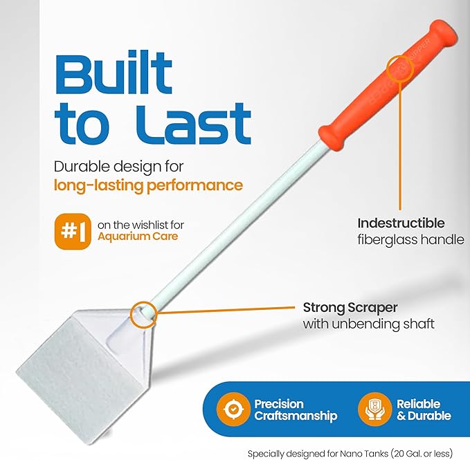 FL!PPER Flipper Platinum Aquarium Algae Scraper | Glass & Acrylic Tank Cleaner with Serrated Blade for Efficient Aquarium Maintenance (12” Nano)