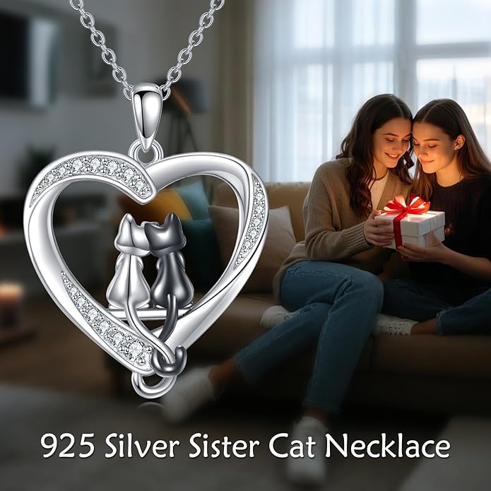 Cat Necklace Sterling Silver Cat Pendnat with Rose Quartz Pearl Jewelry Gifts for Women Cat Lovers