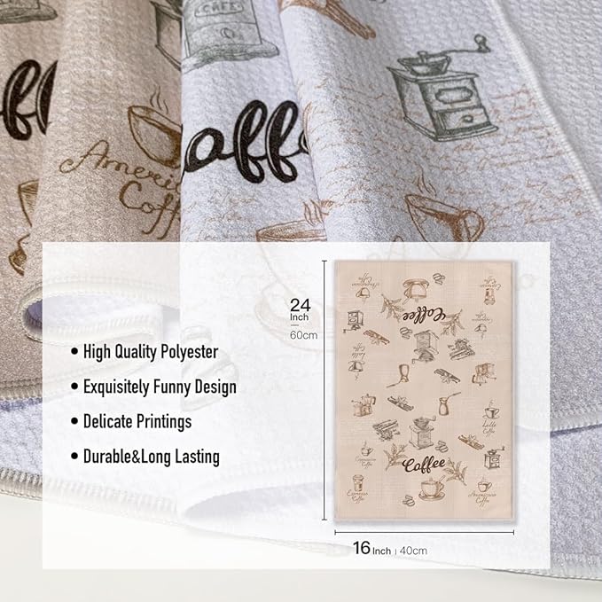 Coffee Themed Kitchen Towels,Funny Joked Bar Dishcloth,16"X24"Inch,Absorbent Drying Hand Towel, Gifts For Café Lovers,Neighbor,Wife,Women,Hostess,New Home,Mom,Housewarming On Christmas Mother's Day