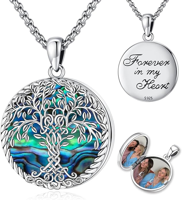 Picture Locket Necklace for Women Men Rose 14K Real Gold 925 Sterling Silver Jewelry Heart Locket Necklace that Holds Pictures Tree of Life Viking Wolf Celtic Knot St Christopher St Michael Pendant