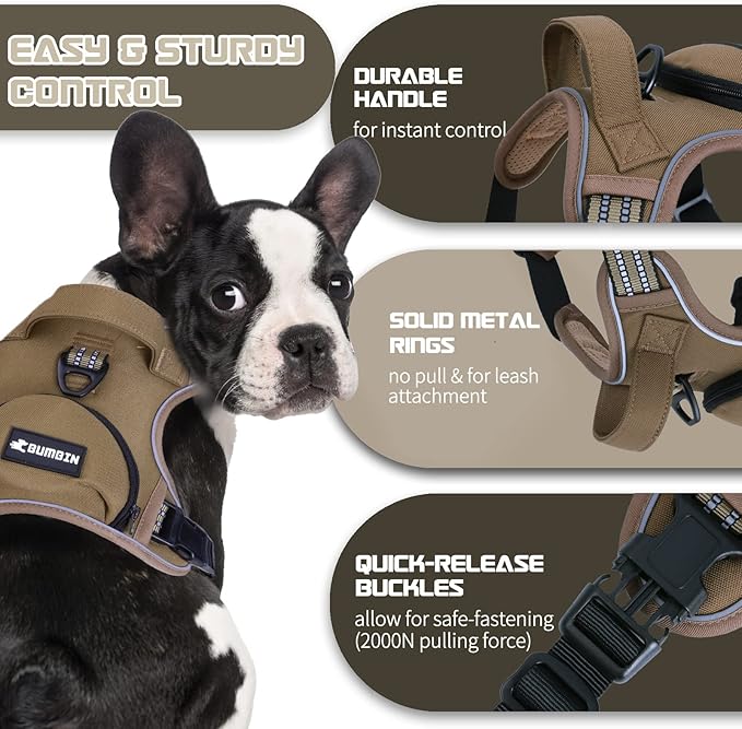 No Pull Dog Harness for Medium Dogs, Adjustable No Choke Pet Vest with Dog Leash Fit Smart Reflective Pet Walking Harness for Training Easy Control Soft Handle Brown M