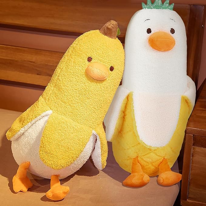 PEACH CAT Pineapple Banana Duck Plush Pillow Duck Stuffed Animal Cute Fruit Plushie for Girls and Boys White 19.7"