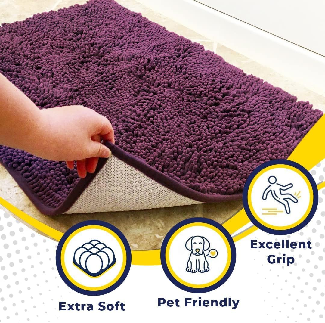 Muddy Mat® Original Dog Door Mat for Muddy Paws, Super Absorbent Microfiber, Non-Slip Washable Pet Rug, Quick Dry Chenille Entryway Carpet, Machine Washable Indoor Outdoor mat, Dark Purple 18"x28"