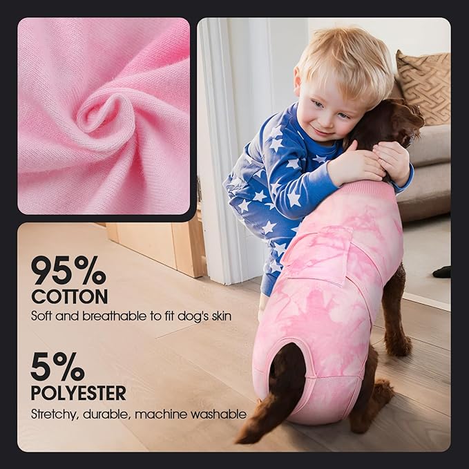 FUAMEY Recovery Suit for Dogs After Surgery,Soft Breathable Dog Bodysuit E-Collar & Cone Alternative Surgical Suit,Male Female Dog Neuter Spay Suits Anti Licking Wounds Onesie Pink Tie Dye XS
