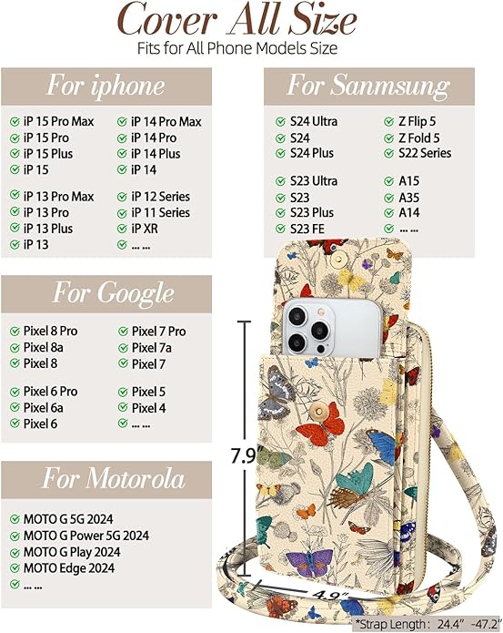 Cute Crossbody Purse Cell Phone Bags for Women - Leather Cellphone Wallet Purse with Handle Rope and Adjustable Shoulder Rope