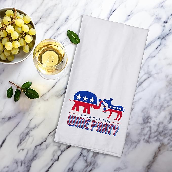 Chris's Stuff Kitchen Dish Towel - Flour Sack Cotton Dishcloth - Highly Absorbent - 27 x 27 Inches for Wine Lovers - Funny Quote Therapy (Wine Party)