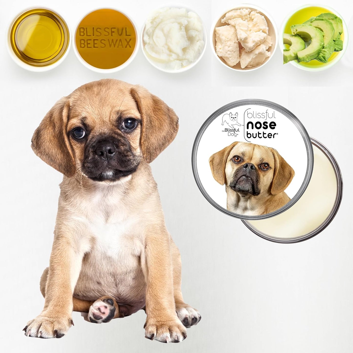 The Blissful Dog Puggle Nose Butter for Dry, Cracked Skin, Lick-Safe Dog Nose Balm with Moisturizing Shea Butter, Almond, Olive, and Essential Oils, Pet Supplies, Uncented, 4 oz.