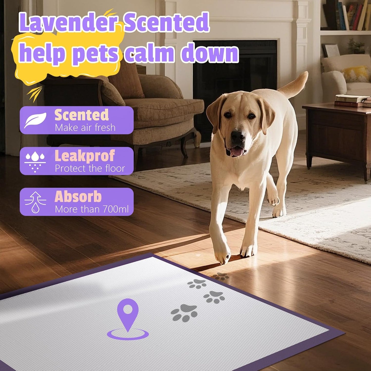 Boscute Lavender Scented Thicken 6 Layers Heavy Absorbent 30"x36" Pet Training Dog Pee Pads, Extra Large Polymer Leak-Proof Quick Dry Puppy Pee Pads, Disposable Pee Pads for Dogs Cats Rabbit 30Counts