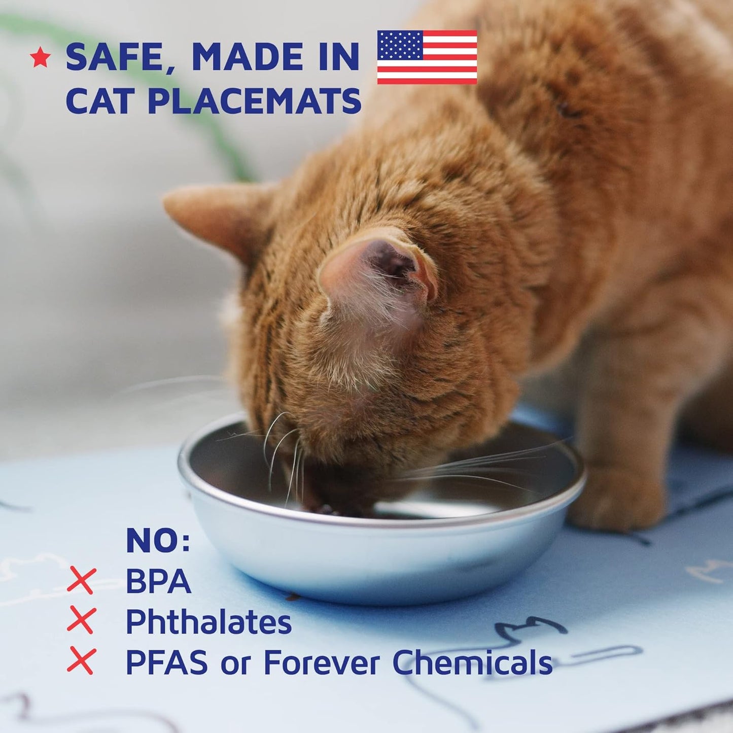 Cat Feeding Mat by Americat for Cat Food & Water Bowls – Machine Washable, Waterproof, No-Slip & Made in USA Cat Placemat – Protect Floors from Messy Eaters & Drinkers – 16 x 12 Inches (Cats)