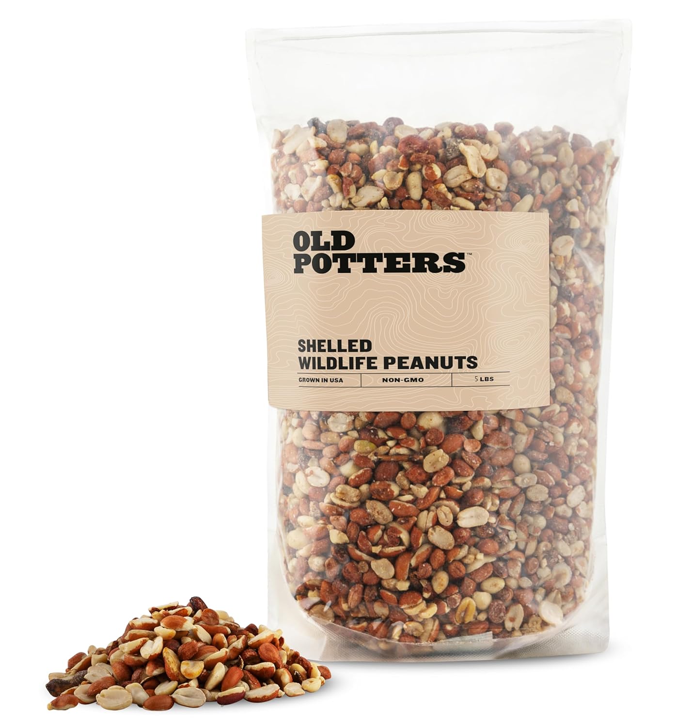 Old Potters Wildlife Shelled Peanuts, 5 lbs for Birds, Squirrels and Wildlife. USA Grown Non-GMO Raw Shelled Peanuts. Wildlife Grade, Not for Human Consumption.
