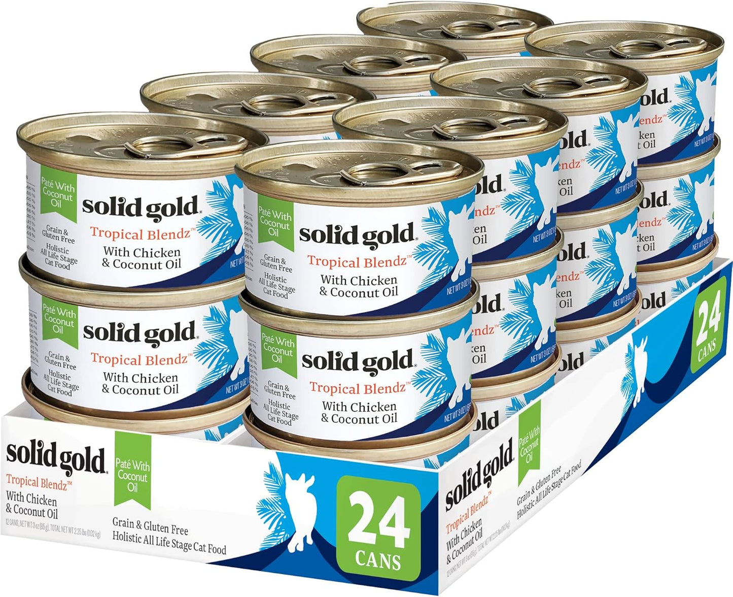 Solid Gold Wet Cat Food Pate in Coconut Oil - Healthy Canned Cat Food Pate w/Real Chicken, Omega Fatty Acids, Vitamins & Minerals - Grain Free & Gluten Free Canned Meals for Cats & Kittens - 24ct/3oz