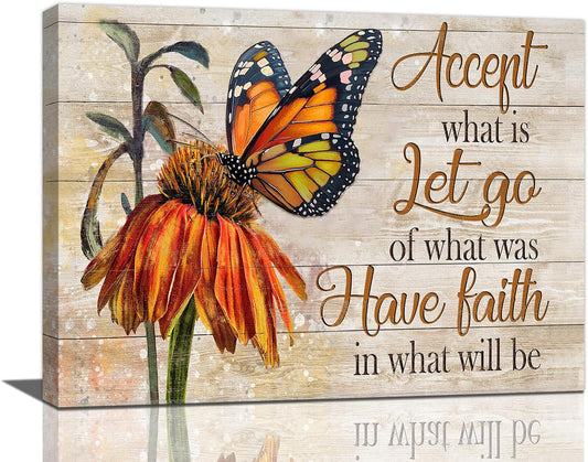 Farmhouse Butterfly Bathroom Pictures Wall Art, Rustic Floral Country Bathroom Wall Decor, Daisy Inspirational Framed Painting Canvas Artwork for Bedroom Living Room Decorations 20"L x 16"W