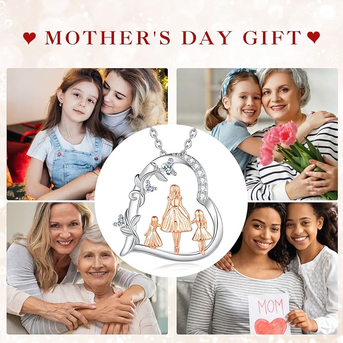 EUDORA Sterling Silver Mother Daughter Necklace for Women, Mama Son Daughter Necklace Pendant for Mom and Daughter,Mom Jewelry from Daughter Mother's Day Gift for Mother Daughter Aunt Grandma