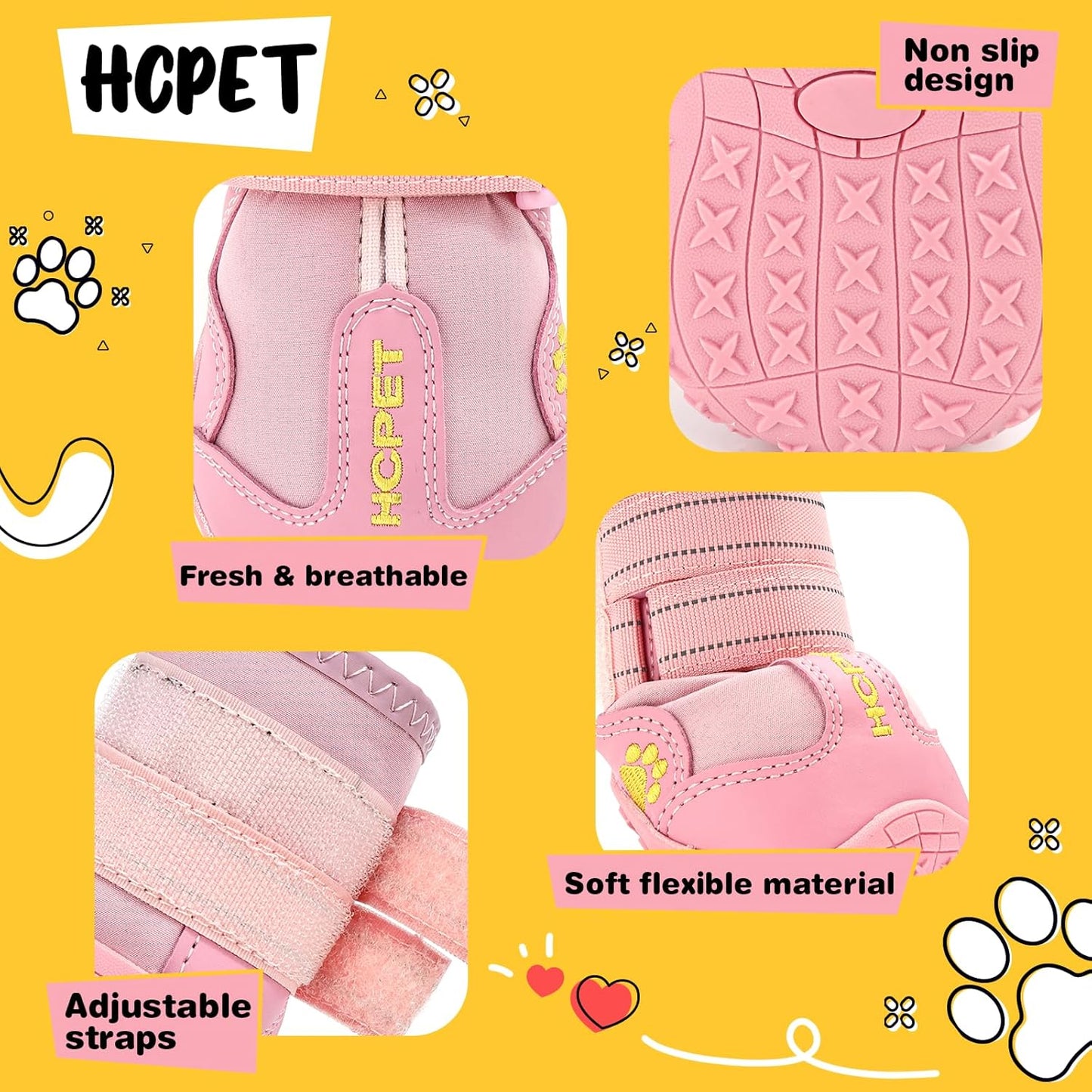 Hcpet Dog Shoes, Dog Boots for Small Dogs, Breathable Medium Dog Booties Paw Protector for Summer Hot Pavement, Winter Snowy Day, Outdoor Walking, Indoor Hardfloors Anti Slip Sole Pink Size 1
