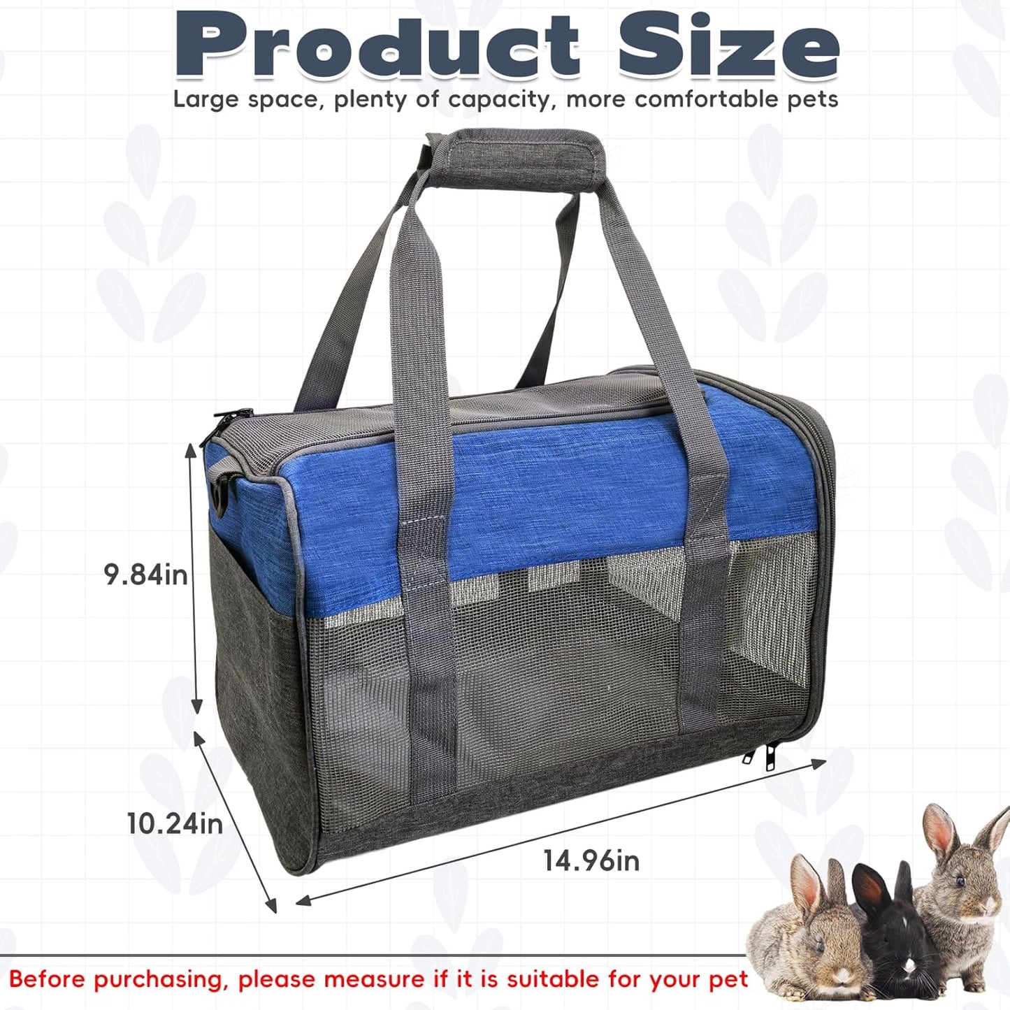 PINVNBY Bunny Carrier for Travel Camping Outdoor, Small Pet Carrier, Guinea Pig Carrier, Breathable Pet Portable Hand Bag for Hamster Bunny Guinea Pig (Blue & Gray)