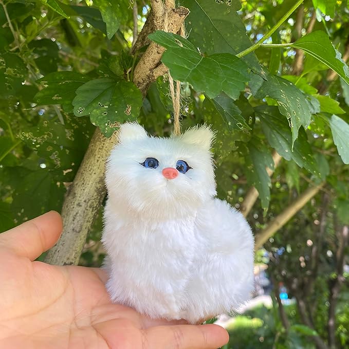 Pack of 5 Realistic Plush Baby Cats Figurines - Mini Christmas Tree Hanging Ornaments. Faux Fur Kittens. Backpack Fluffy Kitty Pendant Keychain Toys