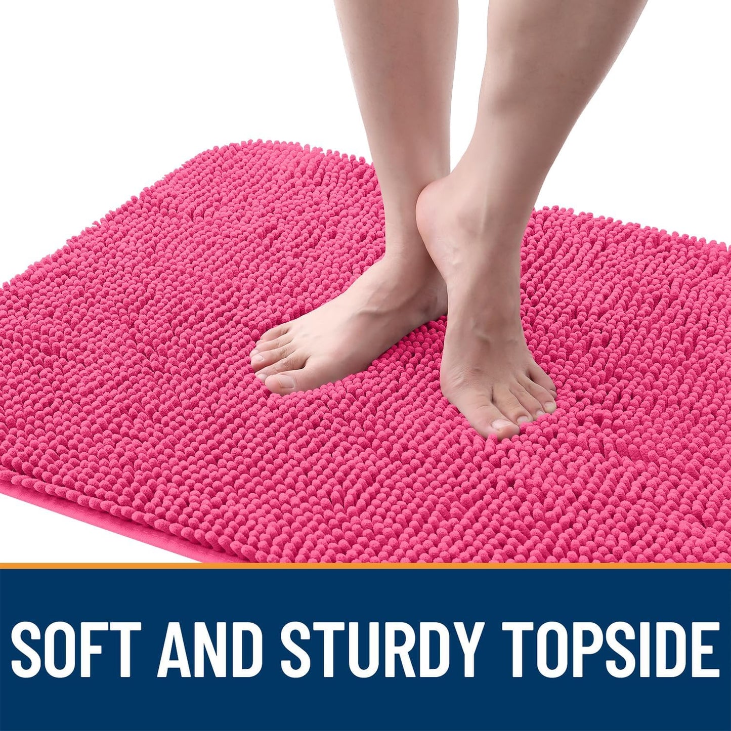 OLANLY Dog Door Mat for Muddy Paws 70x35, Absorbs Moisture and Dirt, Absorbent Non-Slip Washable Doormat, Quick Dry Chenille Mud Mat for Dogs, Entry Indoor Entryway Carpet for Inside Floor, Hot Pink