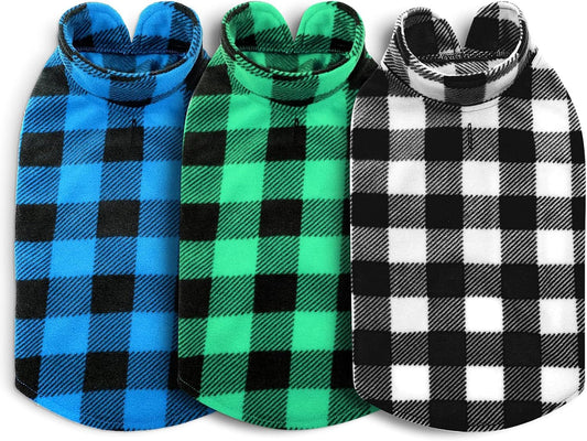 ASENKU Dog Sweater 3 Pack, Plaid Dog Fleece Vest, Soft Comfortable Pet Pajamas, Warm Winter Dog Shirt, Cold Weather Coat Jacket Pet Clothes for Small & Medium Dog Breeds