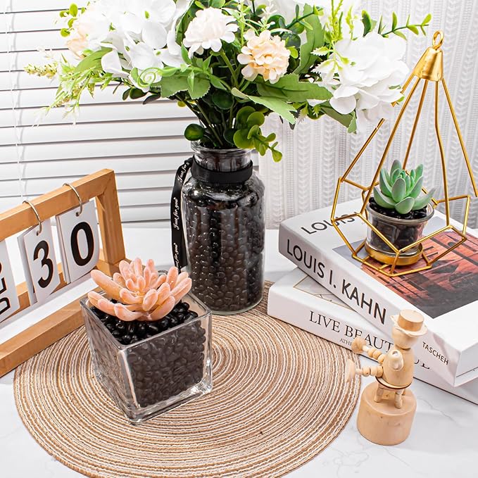 Keedolla 15 Oz Aquarium Fish Tank Gravel Rocks Glass Pebbles Gemstones, Black Glass Stones Vase Filler for Fountain Succulent Plant Decorative Rock Pebble Stone