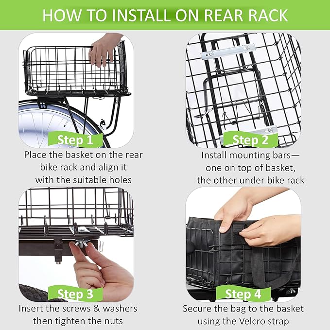 Large Dog Bike Basket with Removable Liner Bag, Portable Rear Bike Basket Carrier for Travel, Waterproof Bike Storage Suit for Front/Rear/Side of Bicycle, Ebike Accessoriest for Pets, Fruit & Grocery