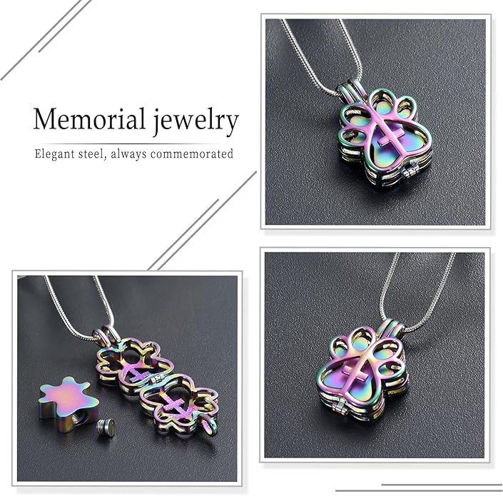 Pet Cremation Jewelry for Dog/Cat Paw Stainless Steel Memorial Locket Urn Necklace with Hollow Urn Cremation Jewelry for Ashes
