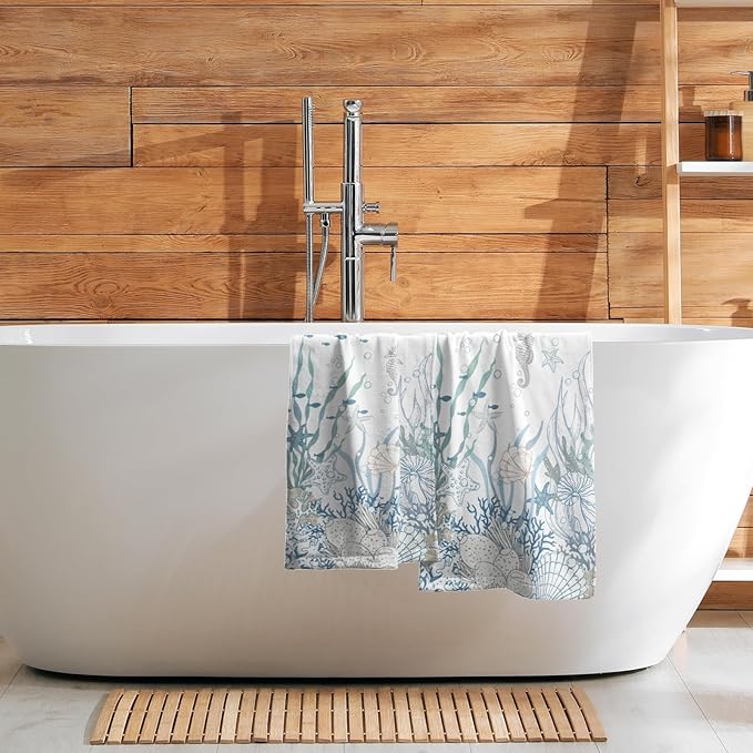 Nautical Coastal Hand Towels Set of 2 Coral Seahorse Decorative Fingertip Face Towels Kitchen Dishcloth for Bathroom Hotel Spa Decor Gift