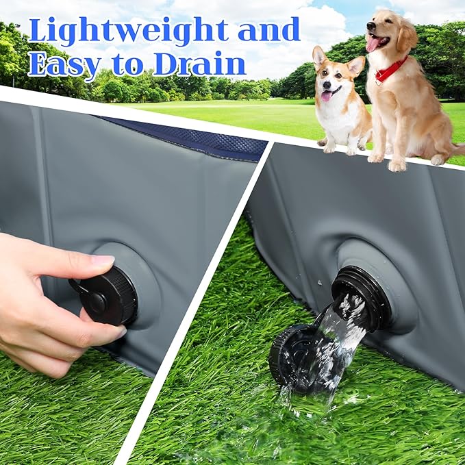 Foldable Dog Bath Swimming Pool Plastic Kiddie Pool Professional Tub Collapsible Grooming Bathtub for Pets Kids Baby and Toddler, 48 x 12 Inches Gray