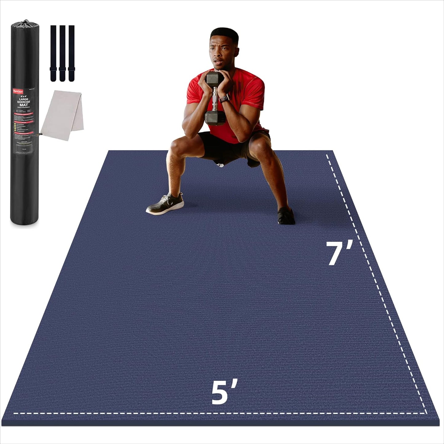 Large Exercise Mat for Home Workout,12‘x6’/10'x6'/9'x6'/8'x6'/7'x5'/6'x4' (7mm) Extra Thick Workout Mat, High-Density Gym Mat for Cardio, Jump Rope, MMA, Weights (Shoe-Friendly)