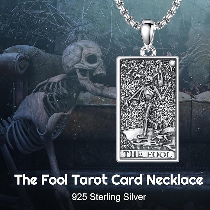 PELOVNY Tarot Card Necklace 925 Sterling Silver Skeleton Necklace The Sun Moon Star Strength Lovers Death Devil Fool Tarot Jewelry Christmas Birthday Gifts for Men Women Unisex