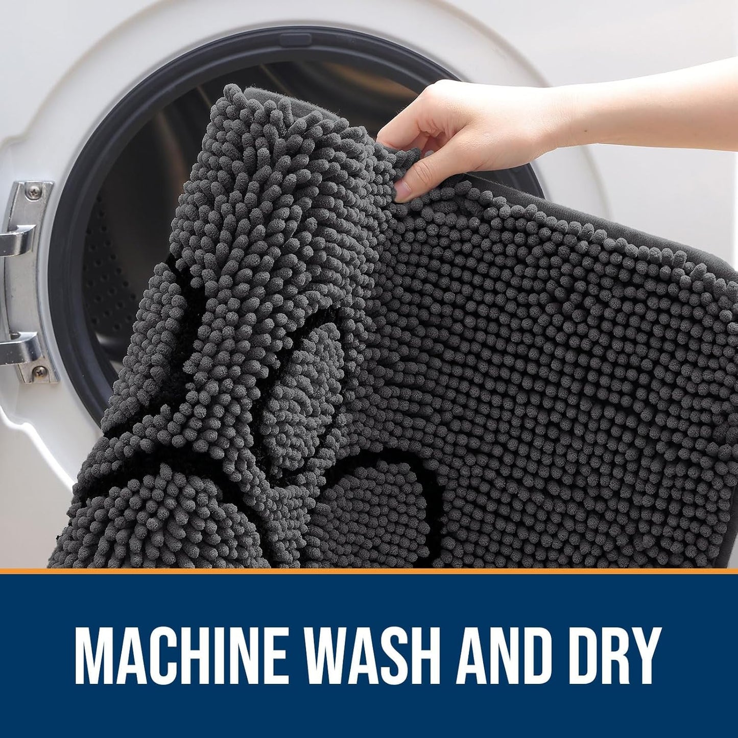 OLANLY Door Mat for Muddy Dog Paws 36x24, Absorbent Chenille Doormat with Paw Print Design, Non-Slip Washable Doormat for Indoor Entryway, Quick-Dry Pet Bed Mats for Dirty Dogs, Dark Grey and Black