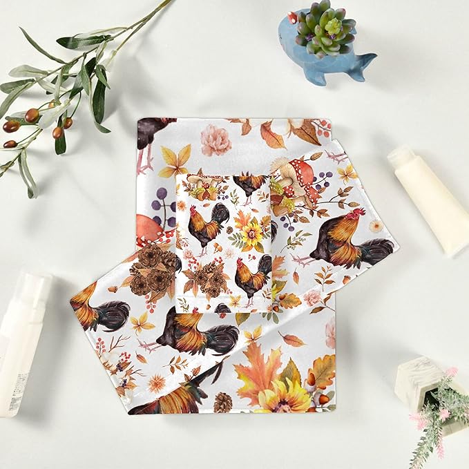 Gaming 3 Piece Towel Bathroom Sets, 1 Bath Towel, 1 Washcloth, 1 Hand Towel, Cotton Fast Dry Soft Absorbent Towel Set for Home Kitchen Family (Fall Chicken)