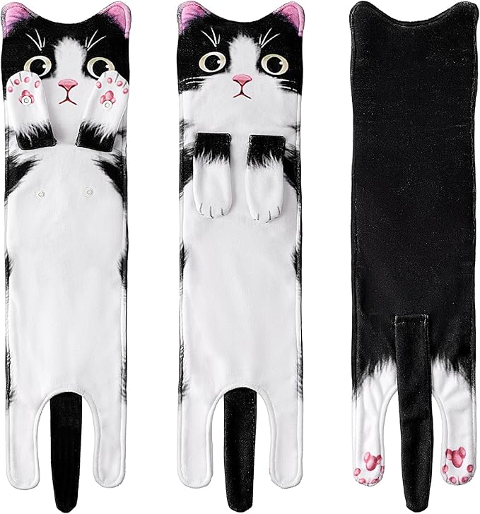Fuzzy Ball Hand Towel - Cute Cat Kitchen Hanging Hand Towels for Bathroom, Decorative Christmas Gifts for Women, Cat Lovers