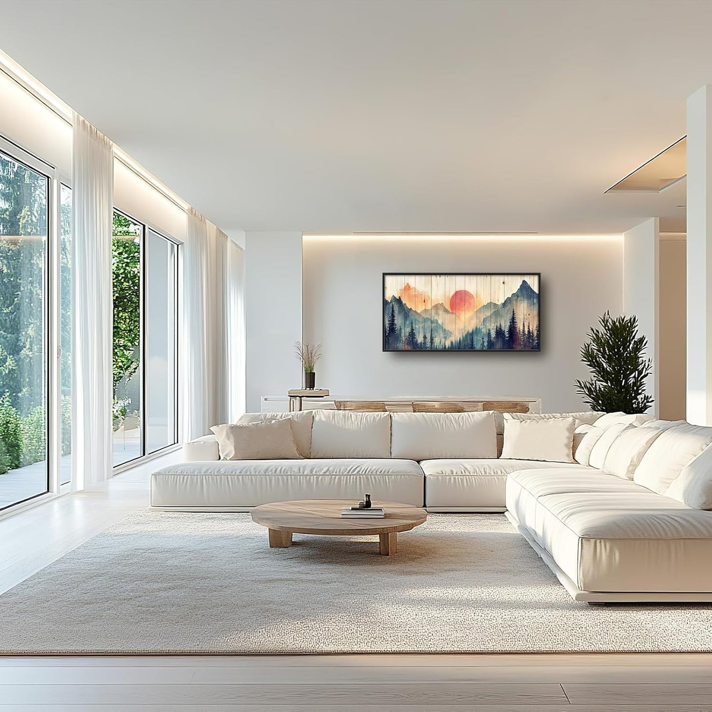 Framed Large Cabin Mountain Wall Art for Living Room, Oversized Rustic Forest Wall Decor, Rustic Nature Landscape Canvas Painting Sunset Pictures Home Decoration for Bedroom Office 60"x30"