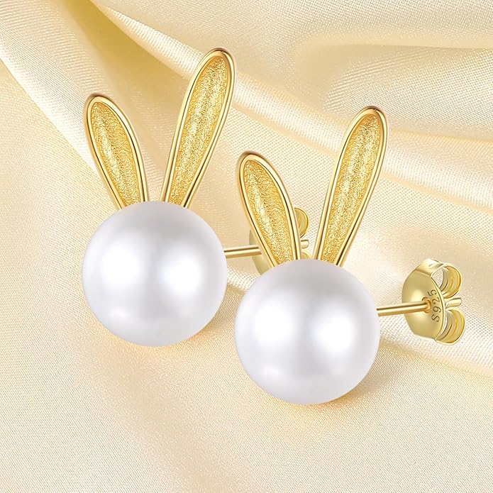 Rabbit Cat Earrings Freshwater Pearl Earrings Sterling Silver Stud Earrings for Women Gifts