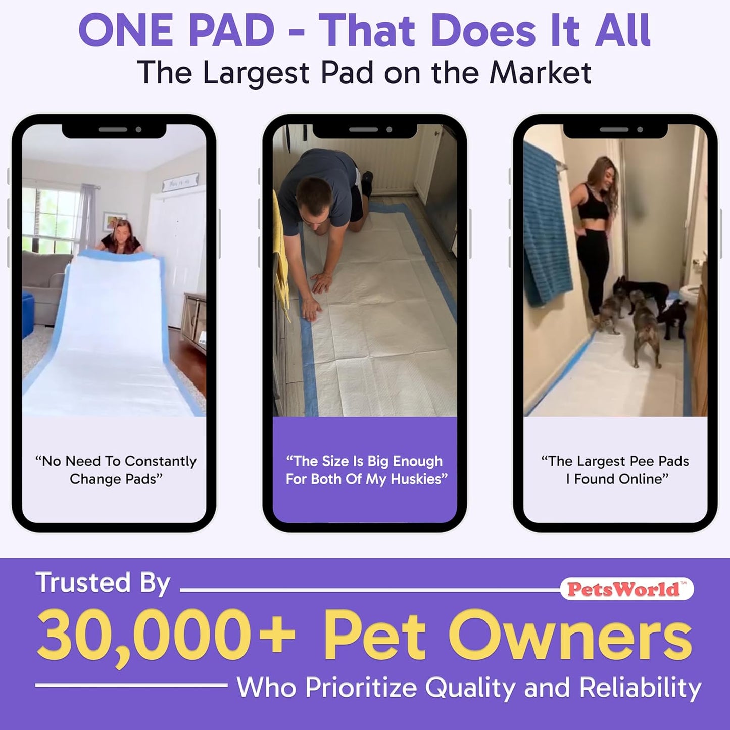 PETSWORLD Mega-Sized Dog Pee Pads (40" x 99") – 4XL Gigantic Pet Piddle Pads for Puppy Training, Incontinence – with Adhesive Sticky Tape – Leak Proof, 5-Layer Protection (320 Count)