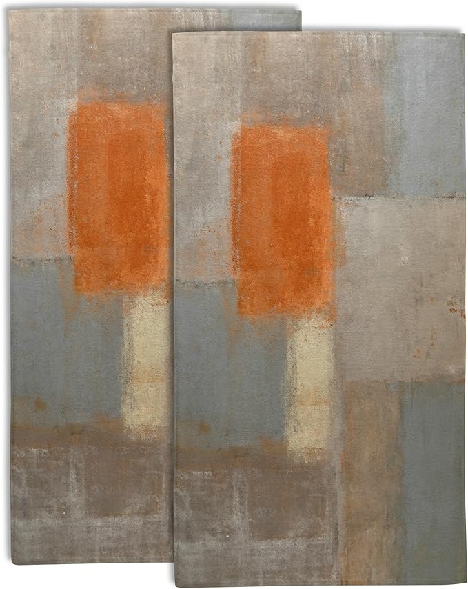 Orange and Brown Neutral Abstract Art Painting Hand Towel Set of 2,Abstract Grunge Bathroom Hand Towel,Soft Absorbent Decorative for Bathroom Kitchen Hotel Home Decor